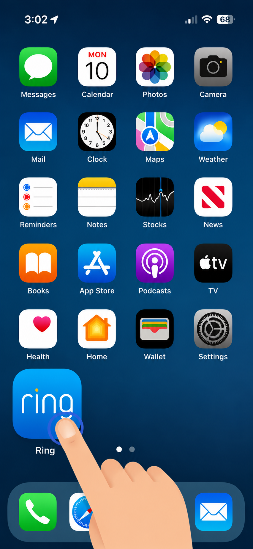 iPhone home screen with the Ring app